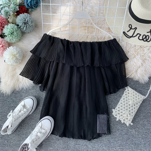 Bluză de damă modernă plisată cu umerii goi