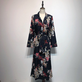 Rochie lunga cu legaturi in talie cu model floral