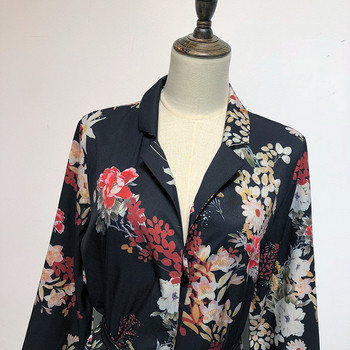 Rochie lunga cu legaturi in talie cu model floral