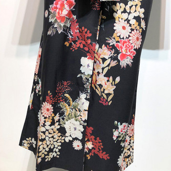 Rochie lunga cu legaturi in talie cu model floral