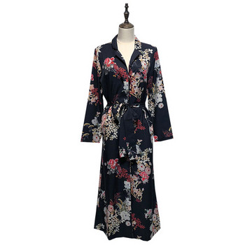 Rochie lunga cu legaturi in talie cu model floral