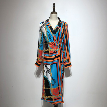 Rochie lunga de dama cu cravate in talie si model colorat