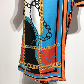 Rochie lunga de dama cu cravate in talie si model colorat