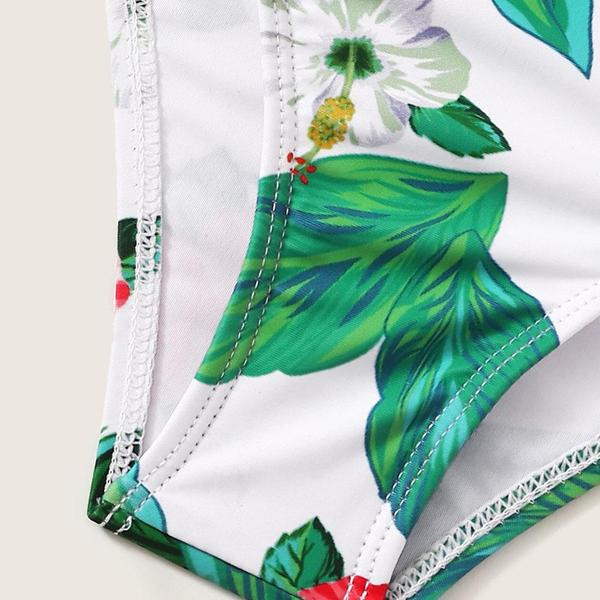 Costum de baie pentru copii modern pentru fete cu model floral in alb