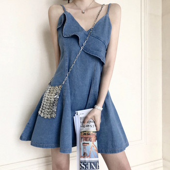 Rochie de dama actuala din denim cu bretele subtiri