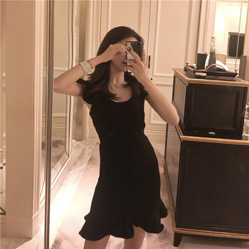 Ежедневна дамска рокля в оранжев и черен цвят 