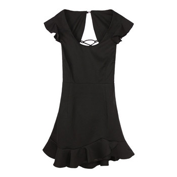 Ежедневна дамска рокля в оранжев и черен цвят 