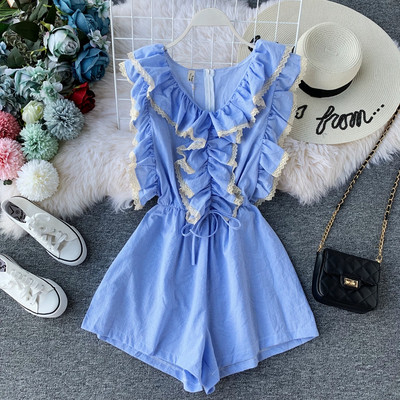 Salopetă de damă modernă în dungi, cu decolteu în V, în trei culori