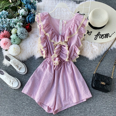 Salopetă de damă modernă în dungi, cu decolteu în V, în trei culori