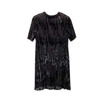 Rochie neagra de dama moderna cu paiete si decolteu oval