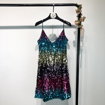 Rochie moderna scurta de dama cu bretele subtiri si paiete