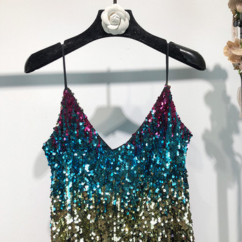 Rochie moderna scurta de dama cu bretele subtiri si paiete