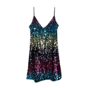 Rochie moderna scurta de dama cu bretele subtiri si paiete