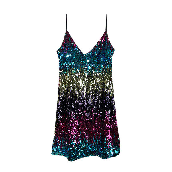 Rochie moderna scurta de dama cu bretele subtiri si paiete