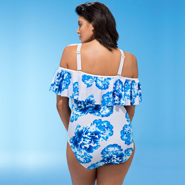 Μοντέρνο Ολόσωμο γυναικείο μαγιό σε λευκό με floral πριντ  σε μεγέθη μέχρι 4XL