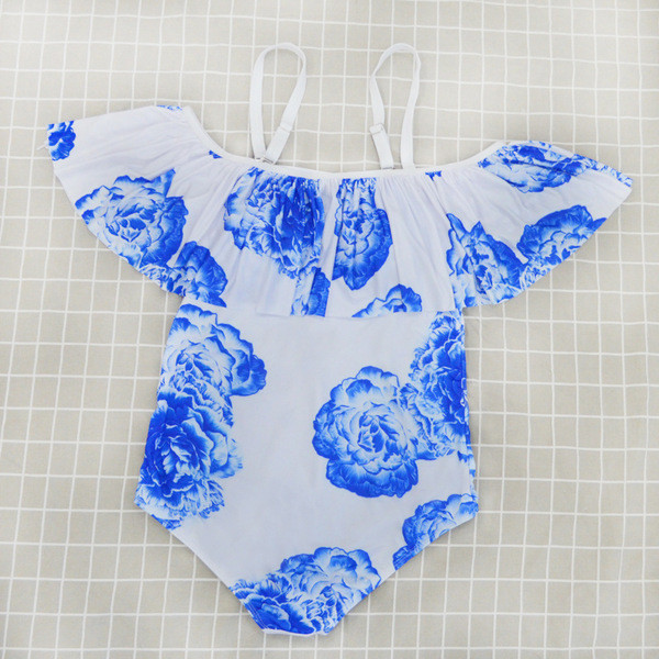 Μοντέρνο Ολόσωμο γυναικείο μαγιό σε λευκό με floral πριντ  σε μεγέθη μέχρι 4XL