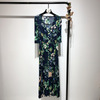 Rochie lunga de dama cu model floral si talie elastica