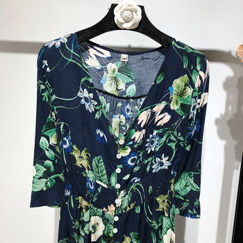 Rochie lunga de dama cu model floral si talie elastica