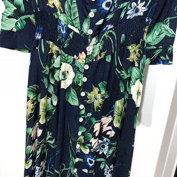 Rochie lunga de dama cu model floral si talie elastica