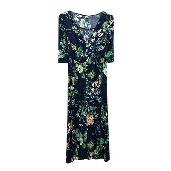 Rochie lunga de dama cu model floral si talie elastica