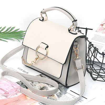 Geanta de dama eleganta cu maner lung si element metalic in mai multe culori