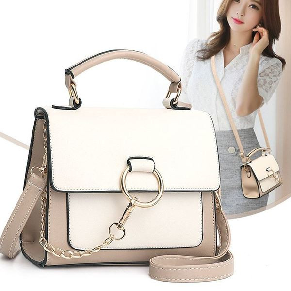 Geanta de dama eleganta cu maner lung si element metalic in mai multe culori