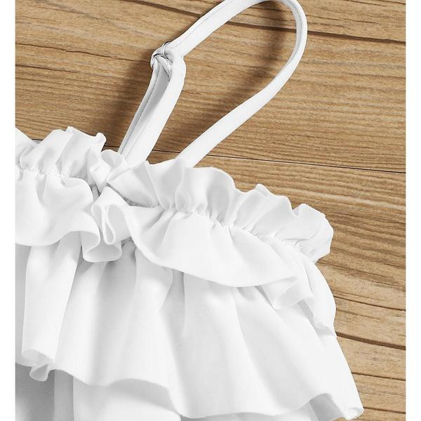 Costum de baie intreg pentru copii cu bretele subtiri si motive florale