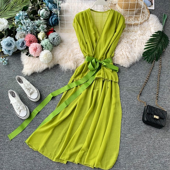 Rochie de dama cu panglica in trei culori