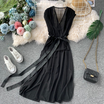 Rochie de dama cu panglica in trei culori