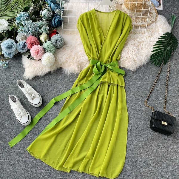 Rochie de dama cu panglica in trei culori