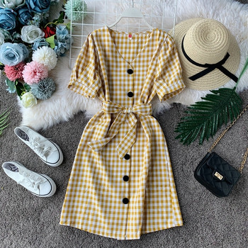 Rochie dama in carouri cu nasturi in mai multe culori