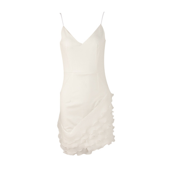 Rochie elegantă de damă în alb, cu bretele subțiri