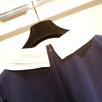 Rochie elegantă de damă cu mâneci scurte și guler în albastru