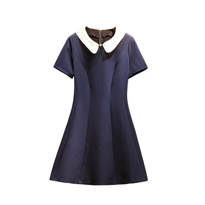 Rochie elegantă de damă cu mâneci scurte și guler în albastru