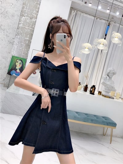 Rochie de damă modernă cu croiala din denim în două culori