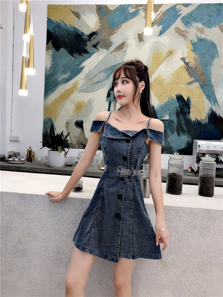 Rochie de damă modernă cu croiala din denim în două culori