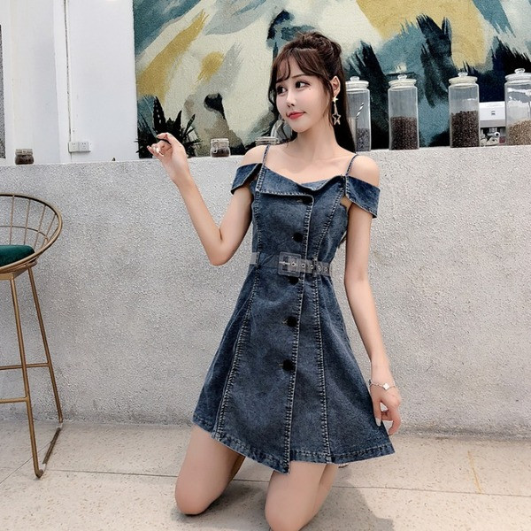 Rochie de damă modernă cu croiala din denim în două culori