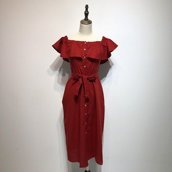 Rochie de damă cu decolteu pătrat și legături în talie