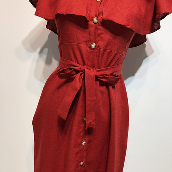 Rochie de damă cu decolteu pătrat și legături în talie