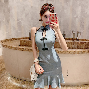 Rochie eleganta de dama - model montat in culoarea albastra