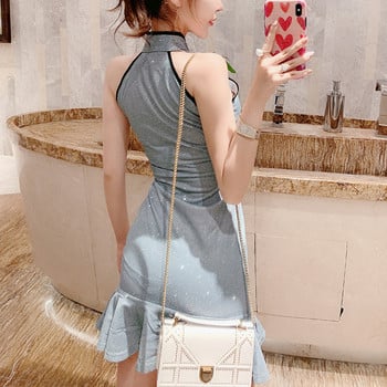 Rochie eleganta de dama - model montat in culoarea albastra