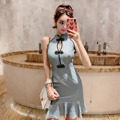 Rochie eleganta de dama - model montat in culoarea albastra