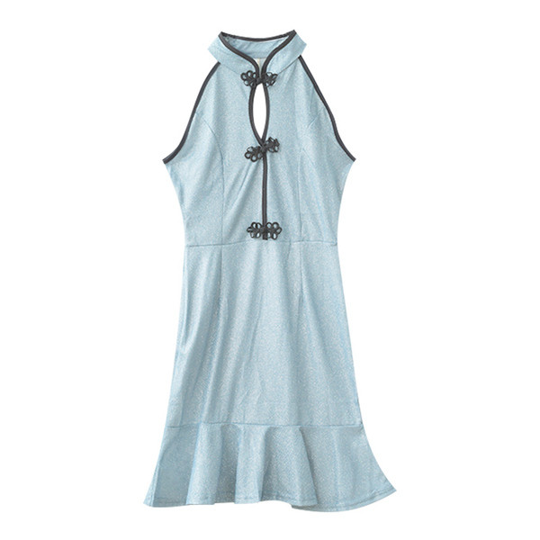 Rochie eleganta de dama - model montat in culoarea albastra