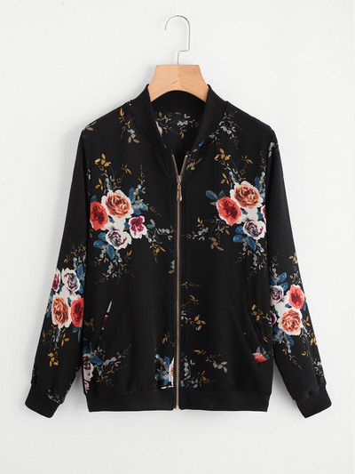 Ежедневно лятно яке с флорален мотив в бял и черен цвят