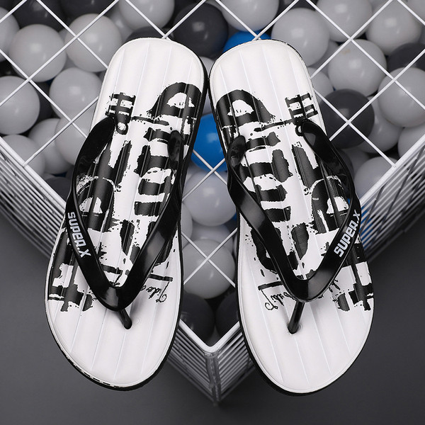Papuci casual pentru bărbați în alb-negru