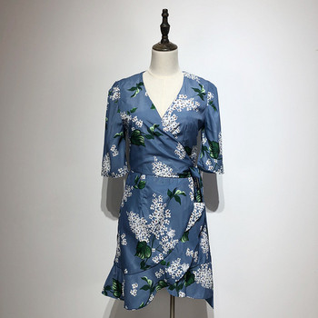 Rochie scurta de dama in albastru cu model floral