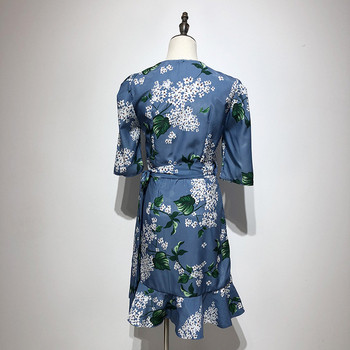 Rochie scurta de dama in albastru cu model floral