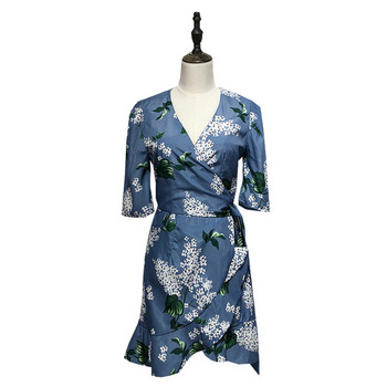 Rochie scurta de dama in albastru cu model floral