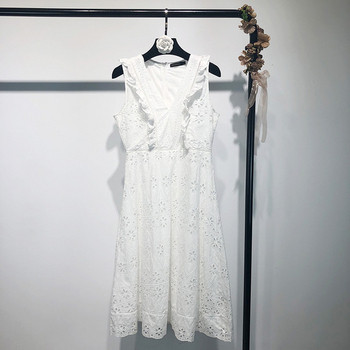 Rochie de dama cu bretele late in alb cu dantela