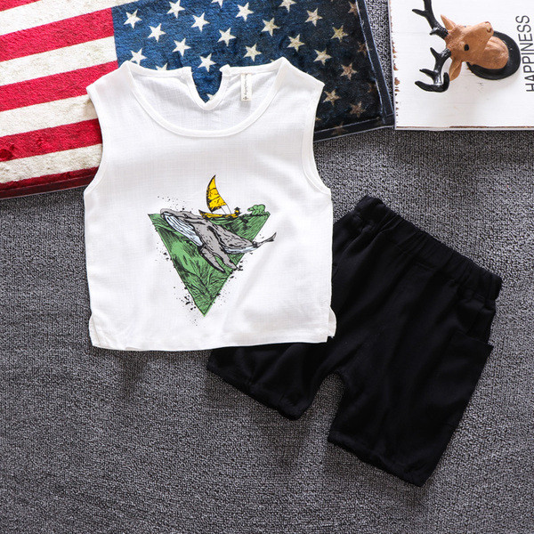 Set zilnic copii pentru baieti maiou + pantaloni in doua culori